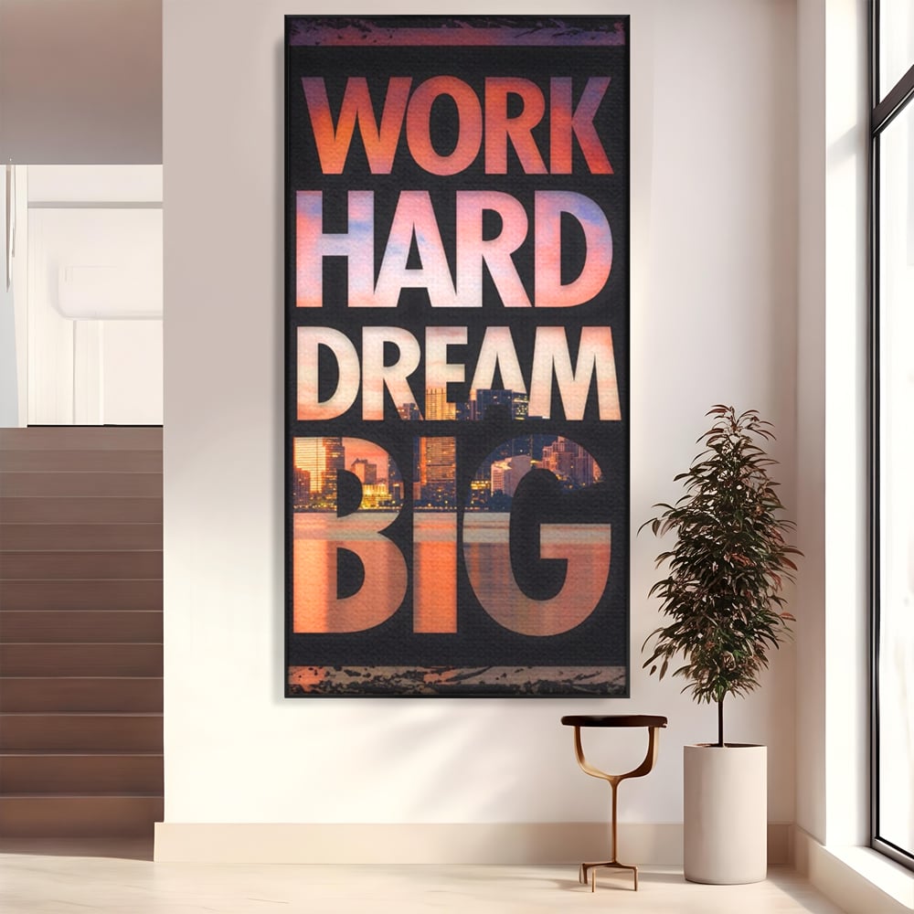 Tablou canvas cu tablou motivational cu peisaj urban nocturn, in rama de aluminiu negru